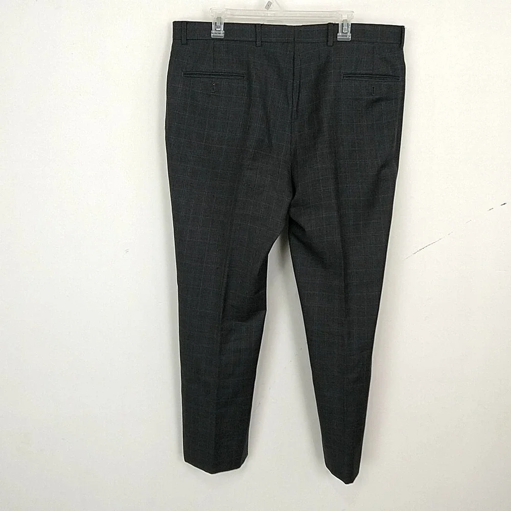 Tommy Hilfiger Dress Pants Men 38x30 Grey Glen Plaid 100% Wool Flat Front
